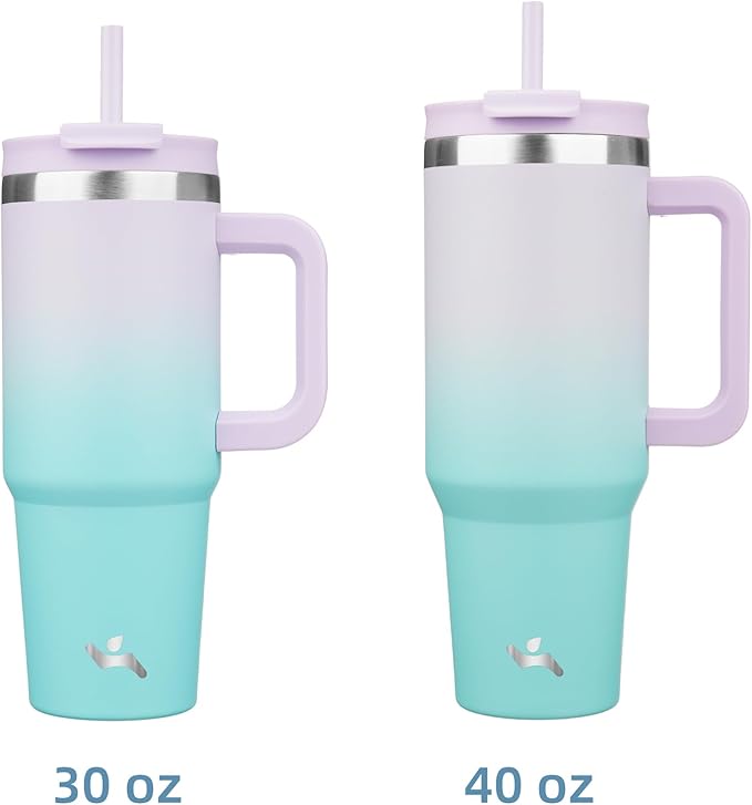 Konokyo 40 oz Tumbler with Handle and 2 Straws,2 in 1 Lid Insulated Water Bottle Stainless Steel Travel Coffee Mug,Lavender Green - Image 3