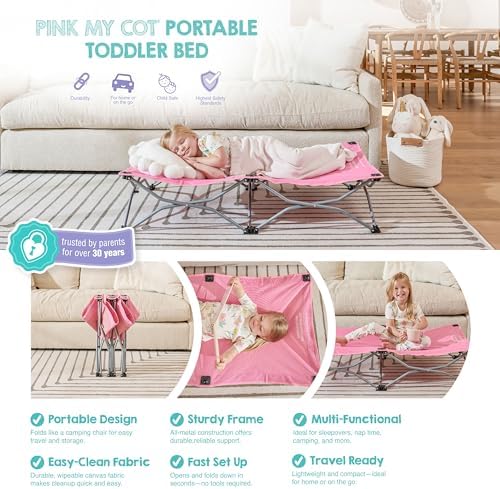 Regalo My Cot® Portable Toddler Bed, Foldable Kids Travel Bed & Camping Cot, Lightweight Sleeping Cot for Toddlers, Indoor/Outdoor, 46.5” x 24” x 9.5”, Pink - Image 3