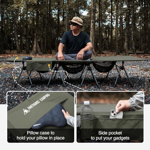 ONETIGRIS SUPRATIROS Extra Large Camping Cot, Height Adjustable Oversized Sleeping Cot with Extending Legs for Camping, Car Trips, Truck, Beach, Office Nap, Sturdy Supports Up to 400lbs (Ranger Green) - Image 6