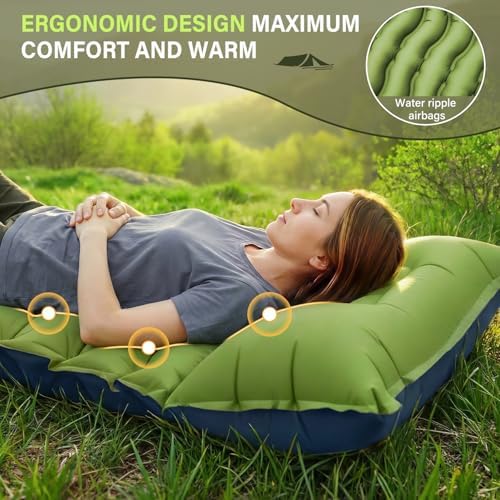FUN PAC Camping Sleeping Pad, Ultralight Camping Mat with Pillow, Built-in Foot Pump Inflatable Sleeping Pads Compact for Camping Backpacking Hiking Traveling Tent,Single,Green - Image 3