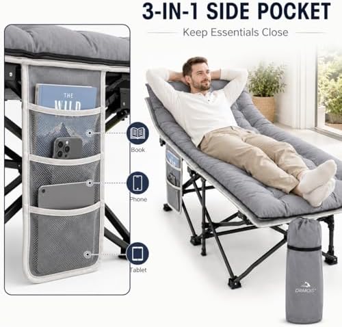 Camping cots, Oversized 32inch Width Portable Foldable Outdoor Bed for Adults Kids, Cot for Traveling Gear Supplier, Office Nap,Support 900 lbs-with Sleeping Pad Mattress - Image 4