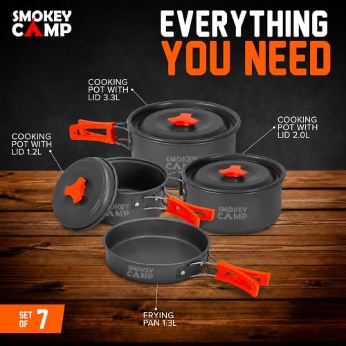 Smokey Camp Camping Cookware Mess Kit Set with Stove - Backpacking Camping Pots and Pans Set, All in One Non-Stick Camping Cooking Set, Portable Stove, Hiking, Picnic, Outdoor & Camping Cookware Set - Image 3
