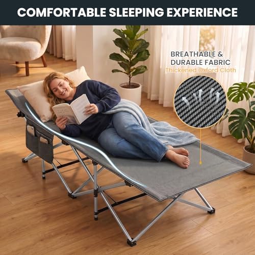 LILYPELLE Oversized XXL Folding Camping Cot, 78" L x 32" W x 18" H Heavy Duty Sleeping Cots with Carry Bag, Double Layer Oxford Portable Travel Camp Cots for Home, Office Nap and Outdoor Beach - Image 6