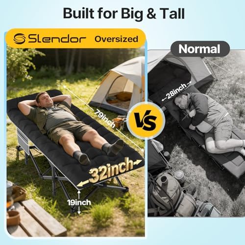 Slendor XXL Camping Cot with Mattress, Pillow & Carry Bag, 32" Extra Wide - Image 2