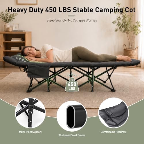 ARAER Camping Cot for Adults, 28" Wide with Mattress and Pillow (Dark Gray) - Image 3