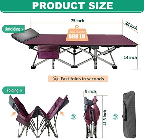 LILYPELLE Folding Camping Cot, Extra Wide Heavy Duty Sleeping Cots - Image 6