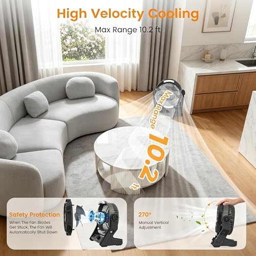 COWSAR Camping Fan Rechargeable, 10000mAh Battery, 100-Speed Adjustable, 3-in-1 Desk & Hanging Fan, Timer & Night Light, Outdoor USB Power Bank Fan for Tent Travel Bedroom Office - Image 4