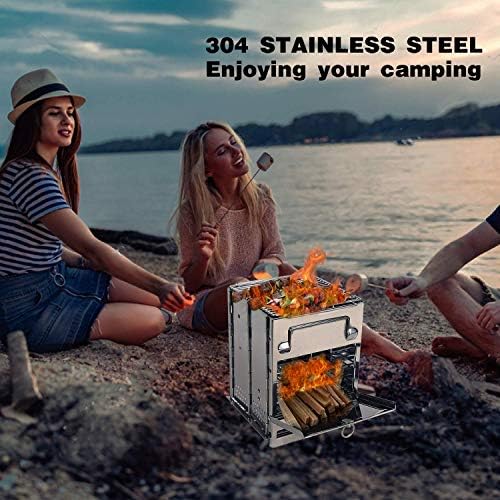 REDCAMP Camping Wood Burning Stove, Stainless Steel Compact Portable Foldable Mini Mult Fuel Camp Stove with Storage Bag, Perfect for Backpacking Hiking Outdoor Cooking Picnic BBQ (silver-large) - Image 2