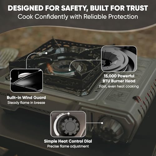GasOne GS-5900A 15,000 BTU Portable Butane Camping Stove with Heavy Duty Case: Automatic Ignition, High Output, Precise Heat Control - Camping & Tailgating and Outdoor Cooking - Image 4