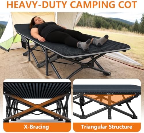 ATORPOK 31.5" Wide Camping Cot for Adults with Pad, Oversized Folding Bed - Image 6