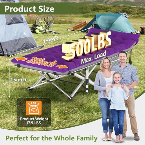 Slendor Folding Camping Cot with Mattress for Adults, 500lbs Portable Bed - Image 3
