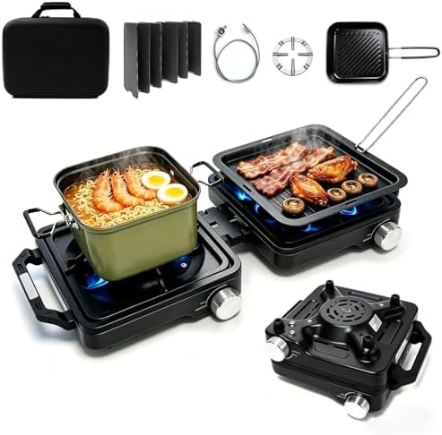 2 Burner Camping Stove 24000 BTU, Portable Propane Camp Stove Set, Black by COGRICHBF
