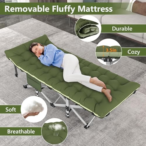 Slendor Camping Cot for Adults, Heavy Duty 500lbs with 3.5" Mattress - Image 3