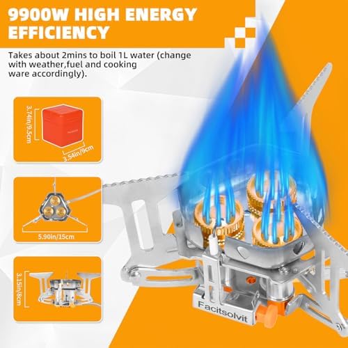 9900W Windproof Camping Gas Stove, Portable Camping Stove with Piezo Ignition, 1LB Propane Tank Adapter, Butane Adapter for Outdoor Cooking, Picnic, Camping and Hiking - Image 2