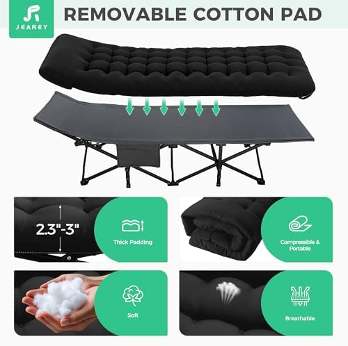 JEAREY Folding Camping Cot for Adults, 28in Wide with Mattress, Black - Image 7
