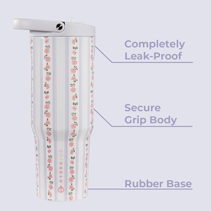 HydroJug Sport - Stainless Steel Tumbler with Straw, Vacuum Insulated, 32oz Leakproof Water Bottle, Ergonomic Design, Reusable, Dishwasher Safe, Rubber Base, Durable for Gym or Outdoors, Primrose - Image 2