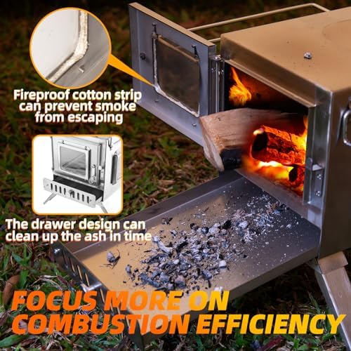 Hot Tent Stove, AVOFOREST 304 Stainless Wood Burning Stove, Portable Wood Stove with 6 Stainless Chimney Pipes for Outdoor Heating & Cooking, Ice Fishing, Hunting - Image 2