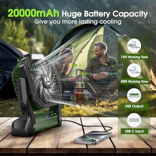 Portable Rechargeable Fan, 20000mAh Cordless Battery Powered Camping Fans - Image 2