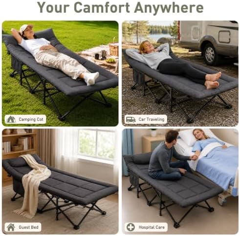 ARAER Camping Cot for Adults, 28" Wide with Mattress and Pillow (Dark Gray) - Image 7