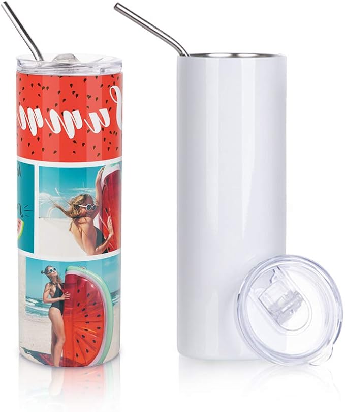 PYD Life 12 Pack Sublimation Tumblers Blanks Skinny White 20 OZ Straight Bulk Stainless Steel Cups with Metal Straw and Lid for Tumbler Heat Press Machine Sublimation Print - Image 5