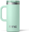 RTIC 16oz Road Trip Travel Mug with Lid and Handle, Ceramic Lined, Insulated, Stainless Steel, Metal, Double Wall Vacuum-Insulation, Portable Coffee, Tea Cup for Hot and Cold Drink, Fresh Mint by RTIC