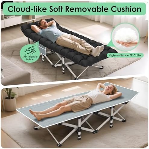 Suteck Camping Cot, Folding Camp Bed for Adults with Soft Thicker Cushion - Image 3