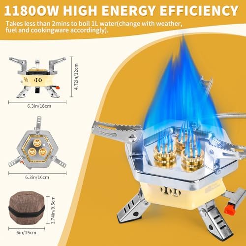 11800W Portable Windproof Camping Stove Lightweight Camp Stove Collapsible Backpacking Stove with EVA Box for Outdoor Camping Cooking Hiking and Picnic, white - Image 2