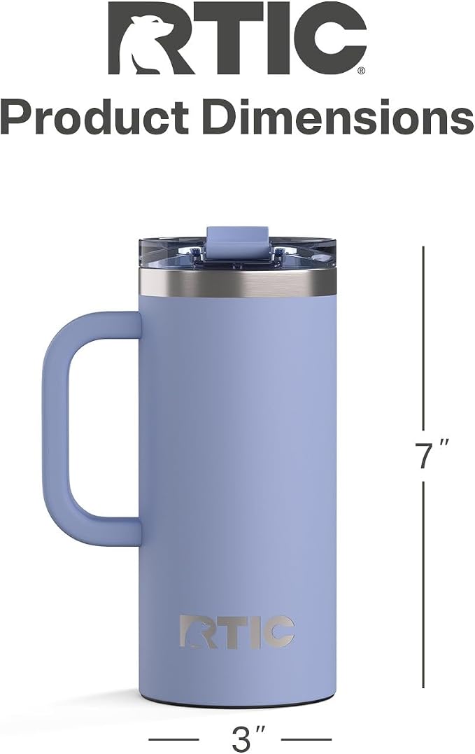 RTIC 16oz Road Trip Travel Mug with Lid and Handle, Ceramic Lined, Insulated, Stainless Steel, Metal, Double Wall Vacuum-Insulation, Portable Coffee, Tea Cup for Hot and Cold Drink, Periwinkle - Image 4