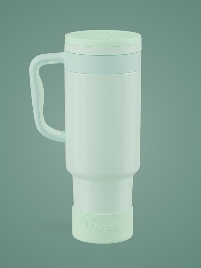 40 oz Insulated Tumbler with Handle and Push-Button Straw Lid, Stainless Steel Travel Cup for Gym Office, Leakproof, BPA-Free, Cup Holder Friendly, Bow Silicone Boot, Green (Morning Mist) - Image 2
