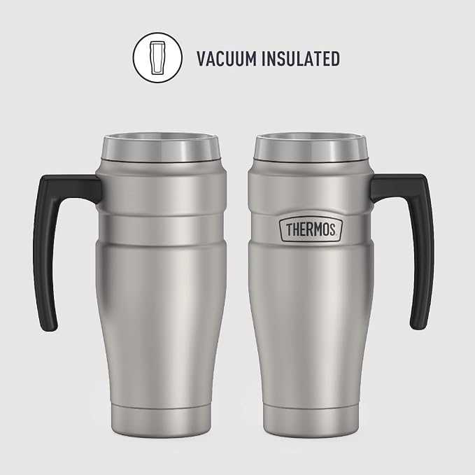 THERMOS Stainless King Vacuum-Insulated Travel Mug with Handle-16oz,Matte Steel-Thermos Tumbler for Hot&Cold Drinks-Leak-Proof&Sweat-Proof Stainless Steel Coffee Mug with Lid for Commuting,(Pack of 4) - Image 2