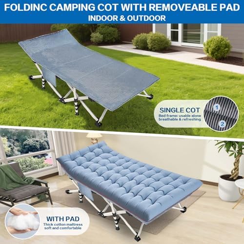 Oversize 32" Camping Cot with Mattress, 900LBS Camping cots for Adults - Image 5