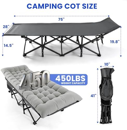 Camping Cot for Adults, Grey, 28" Extra Wide - Image 2