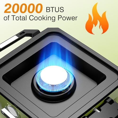 ODSD 2 Burner Camping Stove with Windshield, 20000 BTU Propane Camp Stove, Portable Folding Gas Stove, Camping Essentials Gear Includes Frying Pan, Coffee Stand & Carry Bag, Green - Image 4