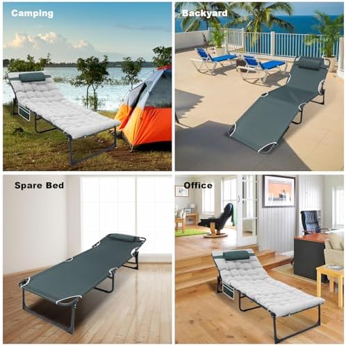 YELLOW JACKET Folding Camping Cot for Adults Adjustable 5-Position Portable Sleeping Cot Bed with Pillow and Removable Mattress Reclining Foldable Camp Cots for Outdoor,Home,Beach,Patio,Grey - Image 7