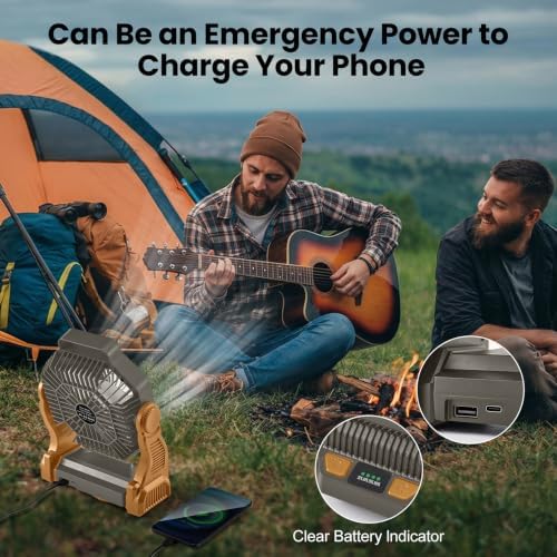 Odoland Portable Rechargeable Fan, 20000mAh Camping Fan with LED Lantern - Image 5