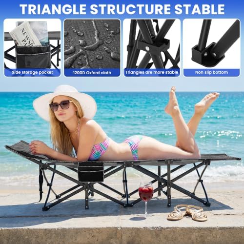 Camping Cot for Adults, Black, 28" Extra Wide - Image 3