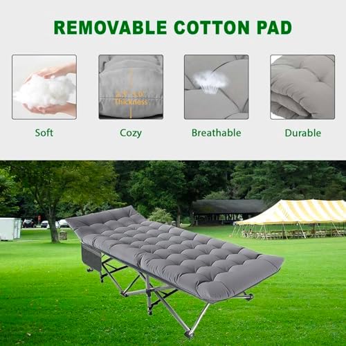 Camping Cot, 28'' Wide Sleeping Cots for Adults, Indoor & Outdoor with Pad - Image 2