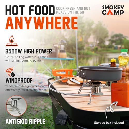 Smokey Camp Camping Cookware Mess Kit Set with Stove - Backpacking Camping Pots and Pans Set, All in One Non-Stick Camping Cooking Set, Portable Stove, Hiking, Picnic, Outdoor & Camping Cookware Set - Image 7