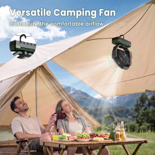 FRIZCOL 3-in-1 Camping Fan - Portable Fans Rechargeable - 24000mAh Battery Powered Fan with Light & Remote for Indoor, Outdoor, Tent, Travel, Fishing, Jobsite, Gifts for Men Dad Him - Green - Image 5