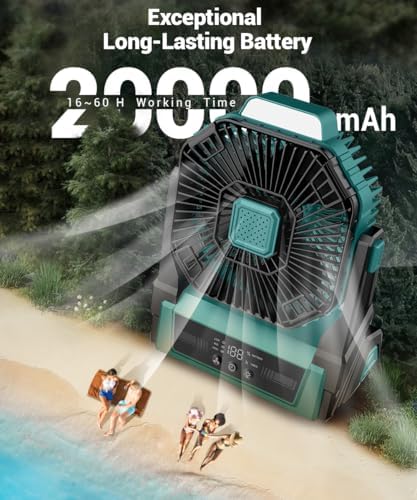 KopBeau 20000mAh Portable Rechargeable Fan, Battery Powered Camping Fan - Image 3