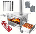 Camping Wood Burning Stove, Hot Tent Stove with Extra Baking Tray, Outdoor Stainless Steel Stove with 6 Chimney Pipes for Outdoor Camping, Cooking by Unknown