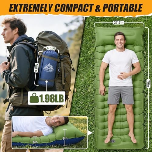 FUN PAC Camping Sleeping Pad,Ultralight Camping Mattress with Pillow, Built-in Foot Pump Inflatable Sleeping Pad Compact for Camping,Backpacking, Hiking,Traveling - Image 5