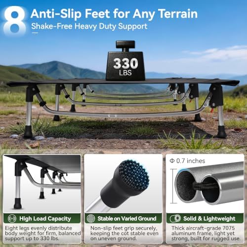 MARCHWAY Lightweight Folding Tent Camping Cot Bed with Lever Lock, Easy Setup Portable Compact for Outdoor Travel, Hunting, Hiking, Motorcycling, Support 330Lbs (Black) - Image 4