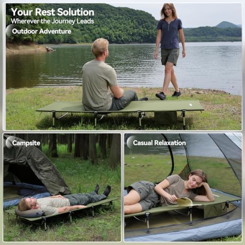 MARCHWAY Lightweight Folding Tent Camping Cot Bed with Lever Lock, Easy Setup Portable Compact for Outdoor Travel, Hunting, Hiking, Motorcycling, Support 330Lbs (Army Green) - Image 2