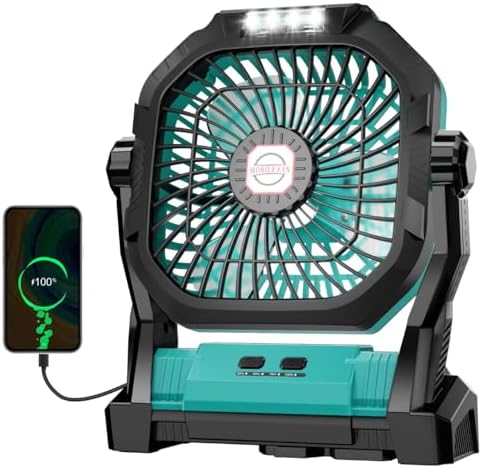 Camping Fan Rechargeable, 20000mAh Battery Powered Portable Fan with LED Light, 4-Speed 180° Adjustable, Camping Essentials for Tent, Travel, Car, Outdoor, Indoor, BBQ, Fishing, Jobsite - Blue by Unknown