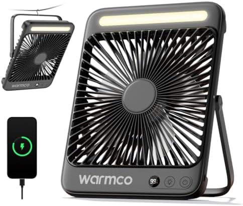 Warmco D4 Battery Powered Camping Fan 20000mAh, LED Lantern by Warmwinterscoolsummers