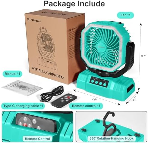 Odoland Portable Camping Fan with Light, 20000mAh Rechargeable Battery Fan - Image 7