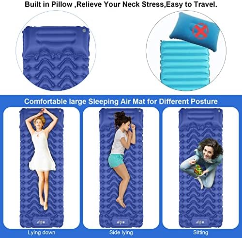 MOXILS Sleeping Pad, Ultralight Inflatable Sleeping Pad for Camping, Built-in Pump, Ultimate for Camping, Hiking, Airpad, Carry Bag, Repair Kit, Compact & Lightweight Air Mattress(Blue) - Image 5