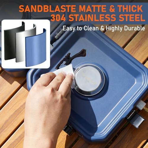 304 Stainless 2 Burner Propane Camping Stove with Griddle,Portable Floding Propane Camp Stoves with 24000BTU,Compatible with Grill Pan,Kettles & Cookware - Image 2