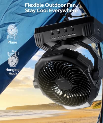 KopBeau Portable Camping Fan, 20000mAh Battery Operated Tent Fan with Light - Image 5